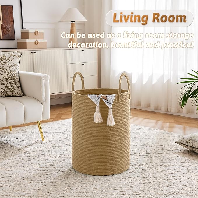 Artfeel Laundry Basket,Woven Cotton Rope Laundry Hamper,40L for Decorative Storage of Dirty Clothes,Toys and Blankets in Bathroom,Baby Room and Living Room