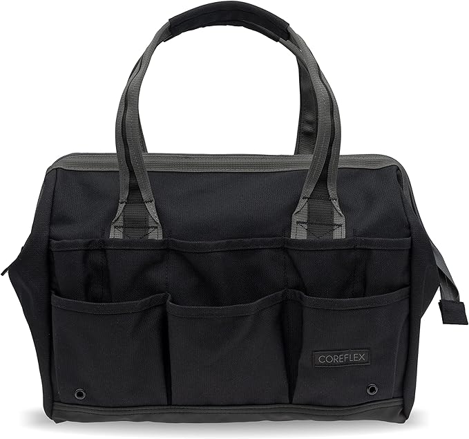 Coreflex 14 inch Wide-Mouth Tool Bag, Gear Bag, Multiple Purpose - for Plumbers, Electricians, Handymen also good for daily use, office use and camping. (Black)