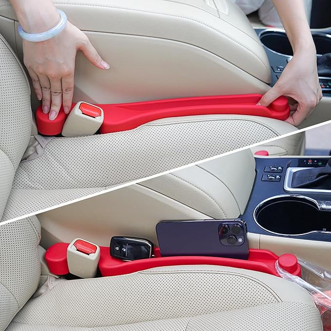 Givifive Car Seat Gap Filler Set of 2, 3IN1 Seat Side Gap Filler Plug with Storage Slot & Hook Function, Soft Foam Universal Fit Car SUV Truck Fill Gap Between Seats Console Organizer（Standard Red）