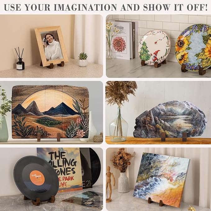ANBOXIT Plate Display Stand, 8 Inch Plate Holder for Displaying, Decorative Picture Frame Dish Photo Plaque Platter Wood Stand
