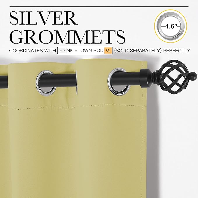 NICETOWN Sliding Door Curtains, Wide Thermal Blackout Patio Door Curtain Panel, Paler Yellow, W70 x L95, Sliding Door Drapes/Draperies with Grommet Top