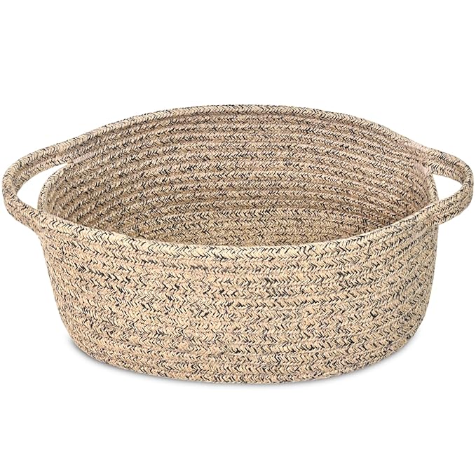 ABenkle Small Basket with Handles - Decorative Durable Rope Woven Storage Bin Shelf Storage Organizer Cube, Easter Baby Gift Basket, 12"x8"x5"