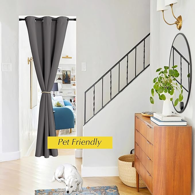 NICETOWN Doorway Curtain - Grommet Closet Curtain for Door Window, Solid Front Door Curtain Room Darkening Thermal Insulated Temporary Window Curtain Drape for Hallway, 1 Panel W42 x L80 inch, Grey