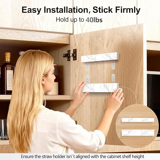 9.5” Large Acrylic Straw Holder for Cabinet Door, Reusable Adjustable Two-Part Straws Organizer with Ultra Sticky Adhesive Strips, 2026 Straw Storage for Kitchen Cupboard