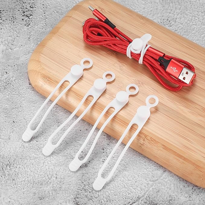 50 Pcs Silicone Cable Ties, Reusable Cable Straps Wire Organizer, Cable Management Cord Organizer for Fastening Earphone Phone Charger Home Office Desk Kitchen Appliances Cable Cords Wires