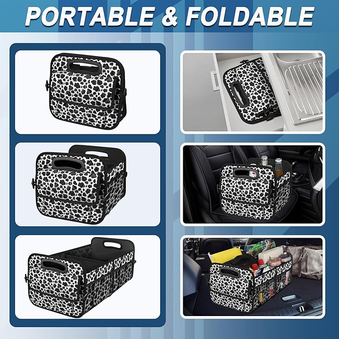 Deosk Trunk Organziers and Storage with Reinforced Handles,Car Accessories for Women/Men 50L Waterproof Polyester Trunk Organzier for Car/SUV/Minivan/Truck(Medium, Cow print)