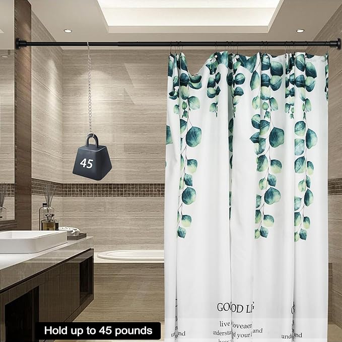 Artiwell Heavy Duty Shower Rod, Adjustable Shower Curtain Rod, Expandable 47-84 Inch, Permanent Mount Shower Rod, Never Rust Stainless Steel For Window Curtain and Closet, Matte Black