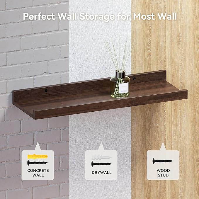 Boswillon 35.3 Inches Long Floating Shelves Wall Mounted, 2 Set Farmhouse Wall Shelf for Bedroom, Nursery Book Shelf with Lip, Picture Ledge Shelf for Decor Living Room Bathroom Kitchen - Walnut