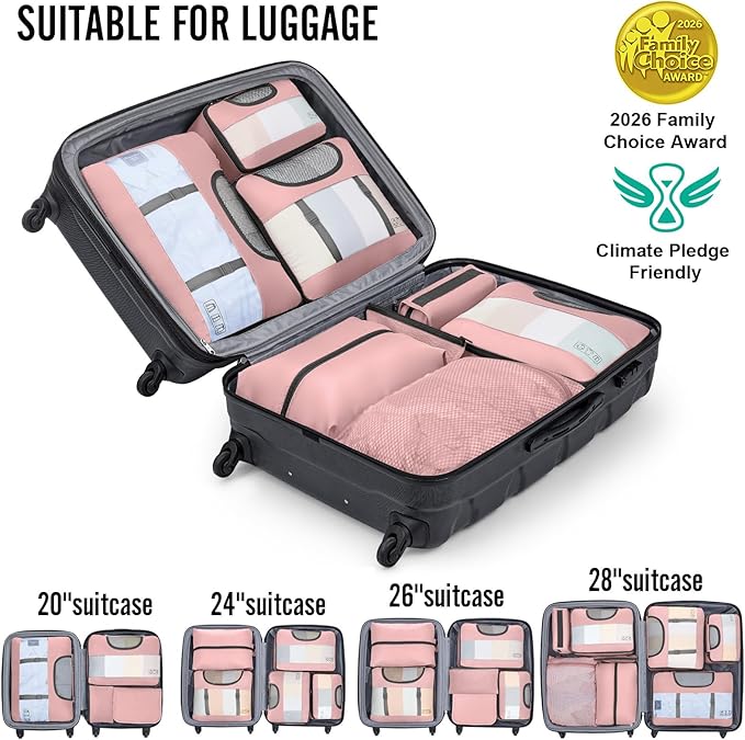 Veken 8 Set Packing Cubes for Travel Essentials, Suitcase Organizer Bags in 4 Sizes, Carry-On Luggage Accessories with Large Laundry & Shoes Bag, Must-Have for Airplane, Road Trip & Camping