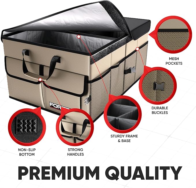 FORTEM Trunk Organizer For SUV Car Trunk Organizer, Foldable Storage, Car Accessories for Women Men, Collapsible Bag, 600D Oxford, Non Slip Bottom, Straps, Soft Cover (65L)