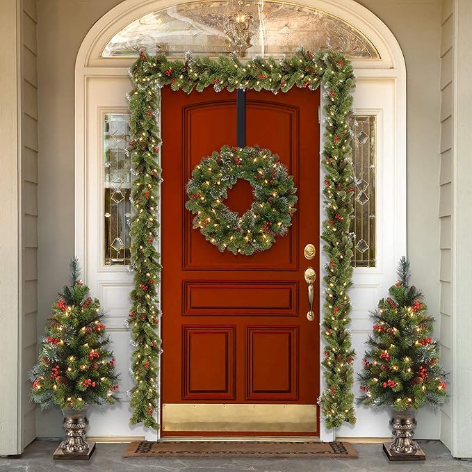 HEYHOUSE Wreath Door Hanger, 2 Pack Adjustable Wreath Hanger for Front Door Decor Halloween Christmas Decorations from 14.9-25", Heavy Duty Metal Over The Door Hooks Organizer 20 lbs Indoor Outdoor