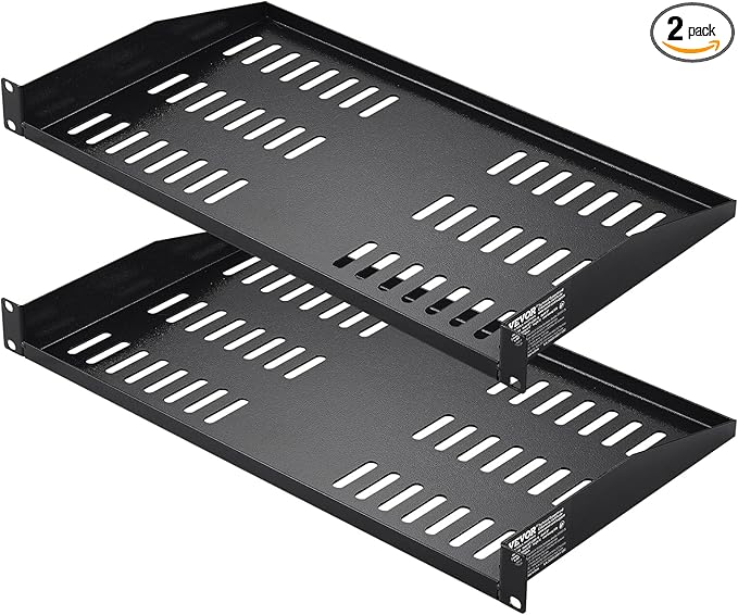 VEVOR 2PCS 1U Server Rack Shelf, Universal Vented Rack Mount Cantilever Tray for 19 inch Network Equipment Rack & Cabinet, 10" Deep Rack Mount Shelf, Weight Capacity 50 lbs Wall Mount Rack Shelf