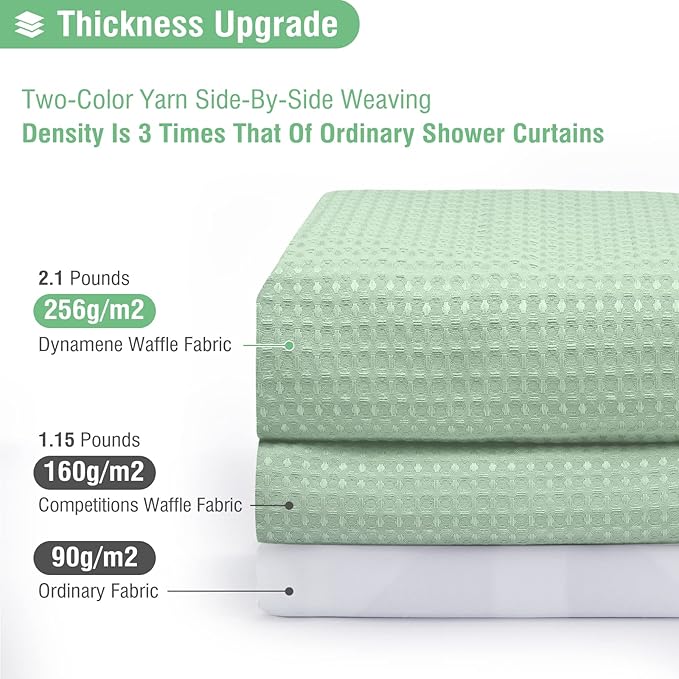Dynamene Extra Long Shower Curtain - 96 Inch Long Waffle Weave Weighted Thick Cloth Bathroom Shower Curtain, Neutral Heavy Duty Hotel Bath Curtain Set with 12 Plastic Hooks,72x96, Mint Green