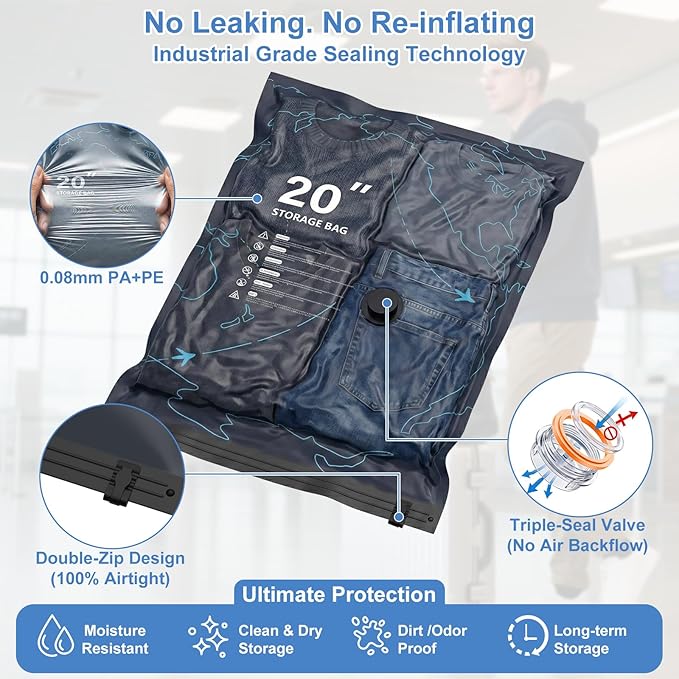 12 Pack Vacuum Seal Bags for Clothing Travel with Electric Air Pump, Packing Cubes Compression for Luggage, Home Storage, Airplane Travel Essentials