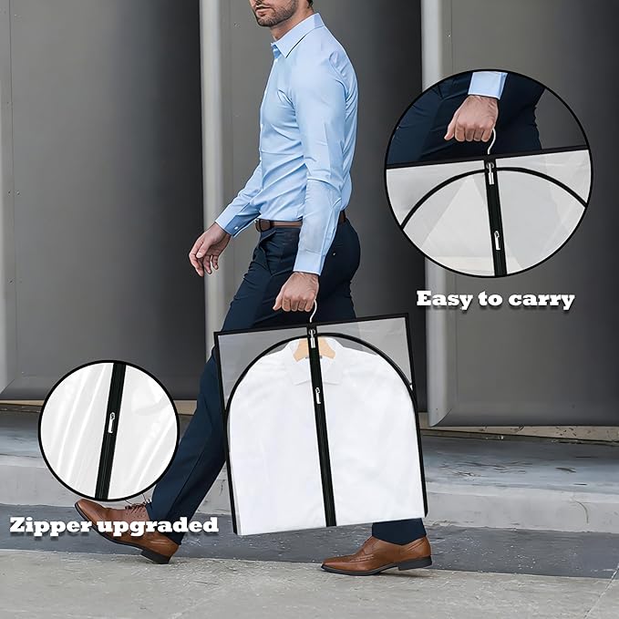 Dress Bags for Gowns Long, 65'' Garment Bags for Hanging Clothes, Suit Bag Cover for Storage and Travel (Clear)