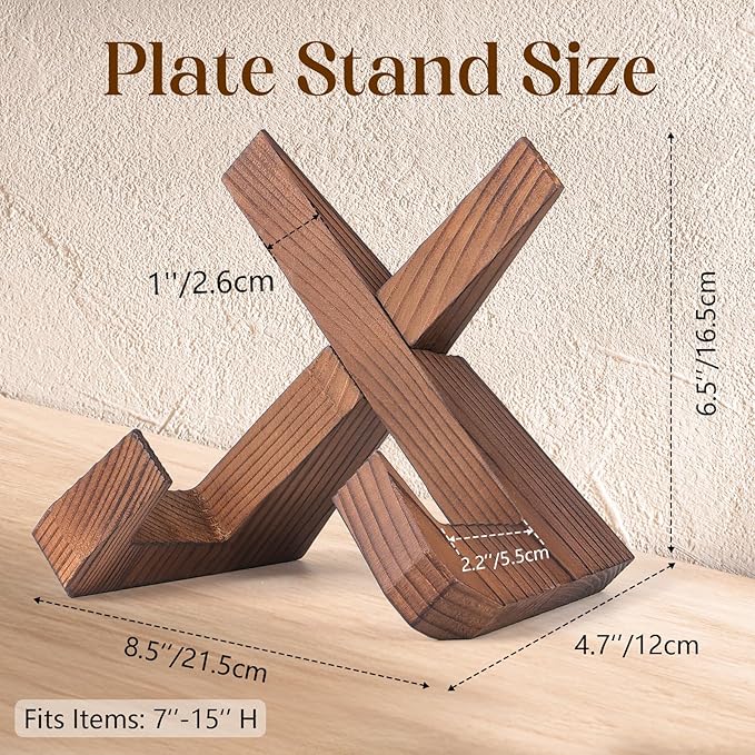 XKDOUS 6.5 Inch Thicken Plate Stand for Displaying Wooden Cook Book Stand for Kitchen Decorative Plate Display Stand Picture Frame Holder for Book, Plate, Photo, Table Top Easels