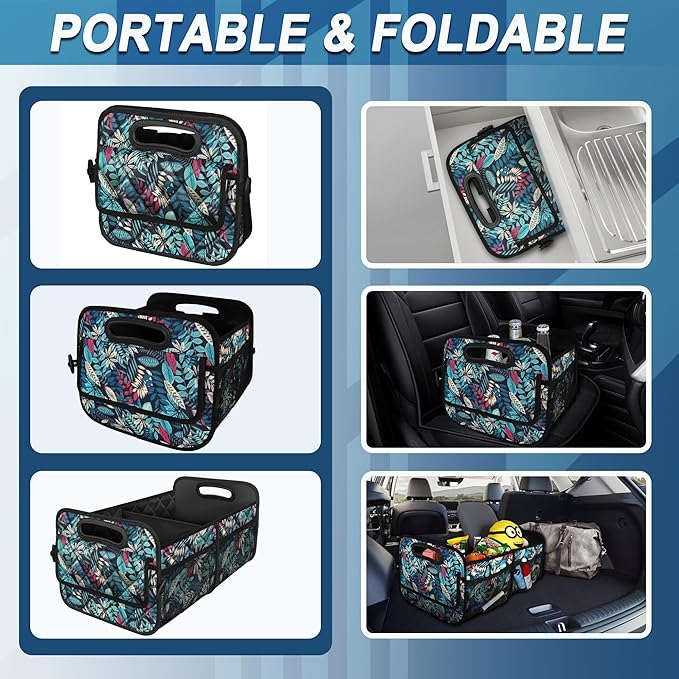 Deosk Car Trunk Organizer for SUV, Car Organizers and Storage with Reinforced Handles, Car Accessories for Women/Men 50L Waterproof Polyester Trunk Organizer(Medium, Leaves)