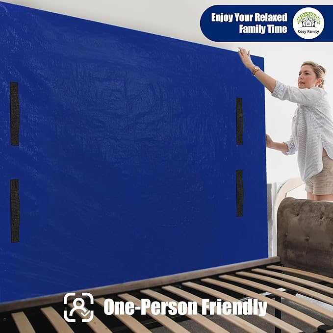 Cosy Family Mattress Bags for Moving with 8 Handles - 170GSM Extra-Thick Mattress Bag for Moving Supplies - Reusable Mattress Cover Protector Storage with Zipper, Blue, Full XL