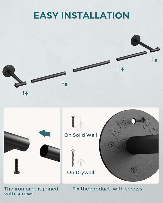 OROPY Industrial Pipe Clothing Rack Set of 2, Wall Mounted Clothes Rack, Closet Rods For Hanging Clothes, 33" Multi-purpose Hanging Rod for Laundry Room, Bedroom and Closet Storage