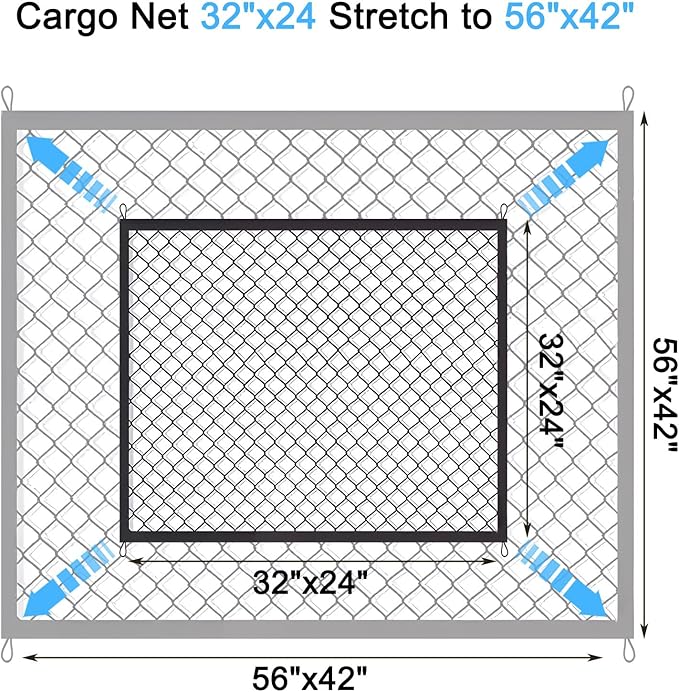 BAILALIBO Cargo Net Stretchable, Adjustable Elastic Trunk Mesh Nets with Metal Hook Universal for SUV, Trucks, Car Exterior Accessories for Secure Storage (32x24 inch)