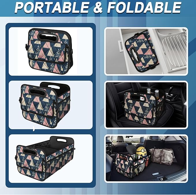 Deosk Trunk Organzier and Storage with Reinforced Handles,Car Accessories for Women/Men 50L Waterproof Polyester for Car/SUV/Minivan/Truck(Medium, Triangle)