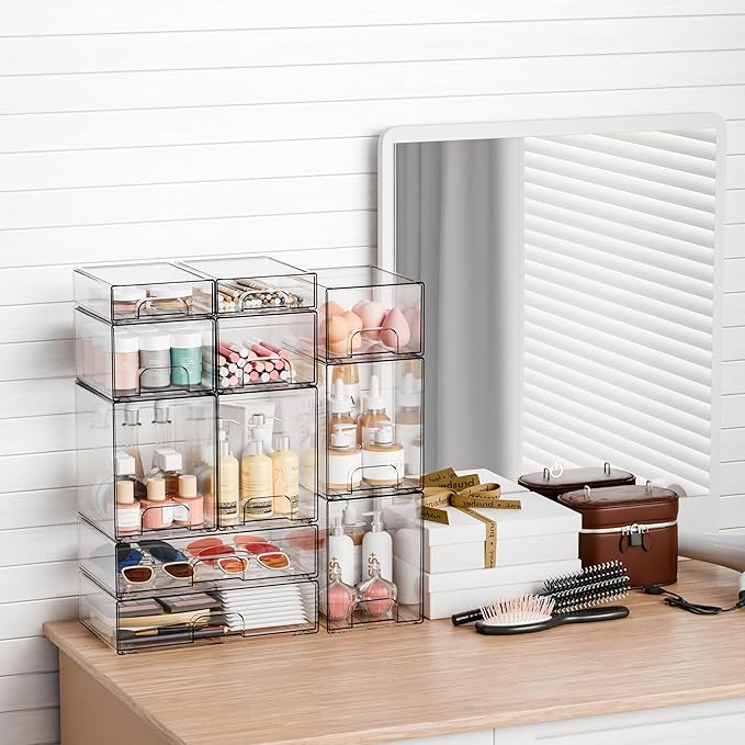Yieach 2.2'' Tall Small Clear Stackable Storage Drawers,6 Pack Stacking Acrylic Organizers Drawers for Hair Accessories,Makeup,Pen,Art Crafts,Office Supply Organizer and Desktop Plastic Mini Drawers