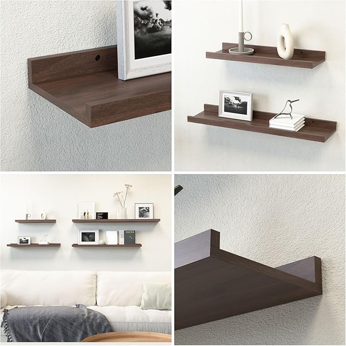 Boswillon 55.1 Inches Long Floating Shelves, 2 Set Rustic Wall Shelf for Bedroom, Nursery Book Shelf with Lip, Picture Ledge Shelf for Living Room, Bathroom, Kitchen - Walnut