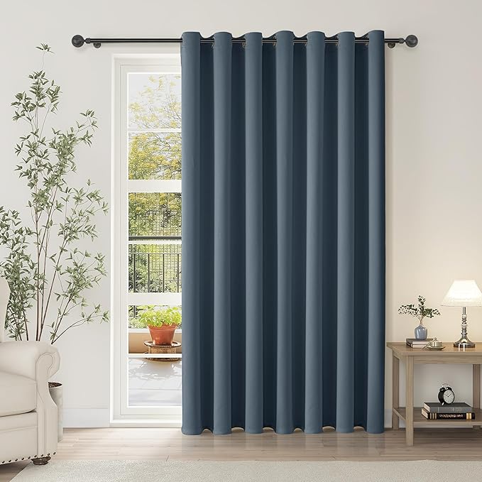ChrisDowa Room Divider Curtain 84 Inches Long, Wide Blackout Sliding Door Curtain for Bedroom, Room Darkening Privacy Window Curtain for Patio Door (1 Panel Set, Stone Blue, 100 x 84 Inch)