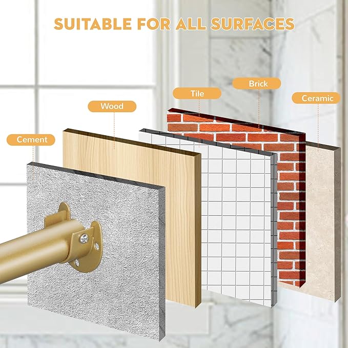 1.3 Inch Diameter Closet Rods for Hanging Clothes 17-39 Inch Adjustable, Metal Heavy Duty Closet Pole, Gold Closet Bar for Hanging Clothes, Suitable for Closet, Wardrobes, Bathroom, Windows