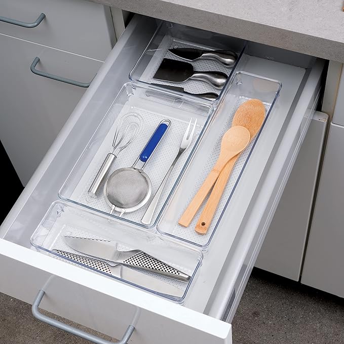 Oggi Clear Drawer Organizer - 3" X 9.5" - Ideal for Organizing Kitchen Drawers, Office, Desk, Silverware, Kitchen Utensils, Cosmetics and Bathrooms