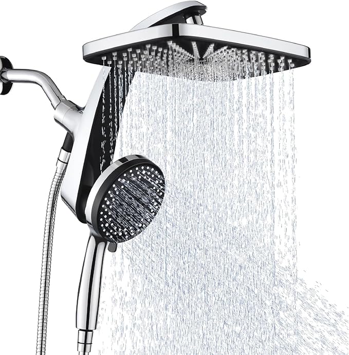 BOZYBO Rain Shower Head with Handheld: High Pressure Shower Heads with Handheld Spray Combo, 12" Rainfall Shower Head and 9 Sprays Hand Showerheads with Magnetic Docking and Power Jets, Chrome 1.8GPM