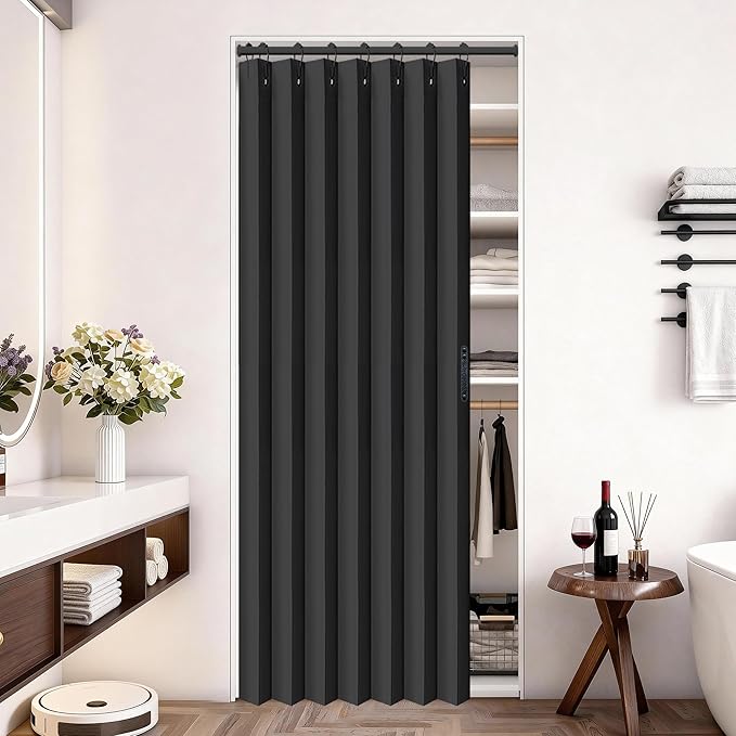 Vatge Closet Door Curtain Room Divider Drapes, Pleated Folding Style Curtains for Doorways Curtain for Bedroom Without Door,1 Panel with Tieback, W39 x L78, Black
