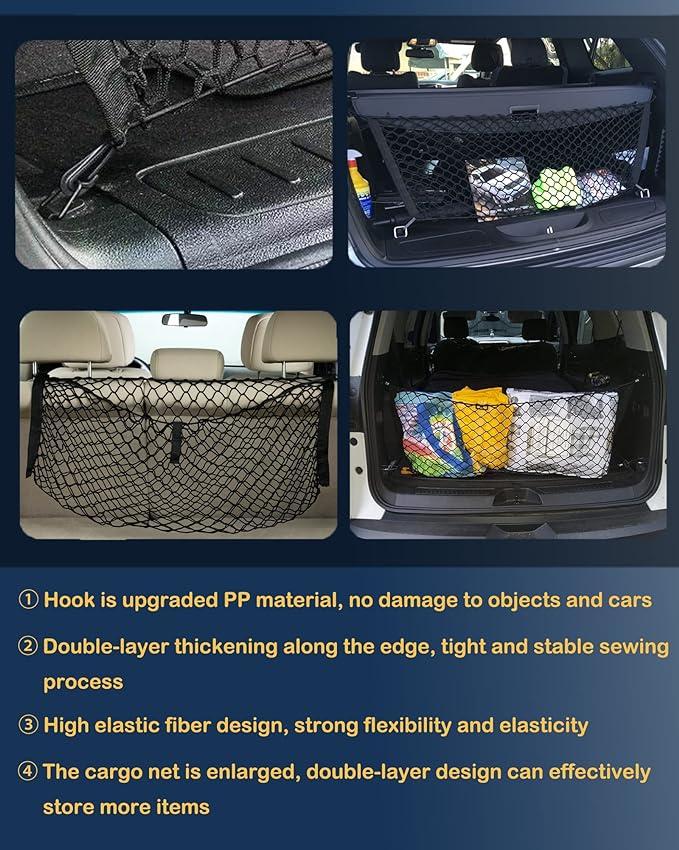 Envelope Style Trunk Cargo Net Compatible with Chevrolet Chevy Tahoe 2026 2025 2024 2023 2022 2021 2020 2019 2018 2017 2016 2015 Car Rear Nylon Mesh Tailgate Netting