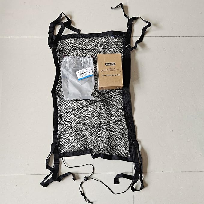 Car Ceiling Cargo Net, 31"x21" Adjustable Double-Layer Mesh SUV Roof Organizer, Van Life Accessories for Long Trip, Car Camping Essentials, Road Trip Must-Haves for Overhead Storage