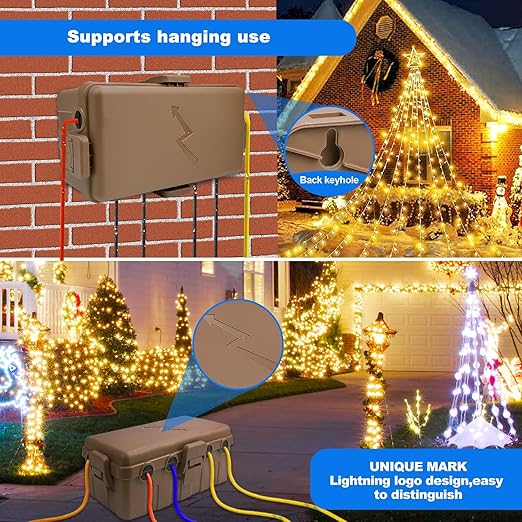 Hrensaw Medium Outdoor Electrical Box(10.6x5.5x4.5inch),IP54 Waterproof Extension Cord Cover w/6 Cable Entry,Weatherproof Connection Box Protect Power Strip,Timer,Plug,Holiday Lights,Brown