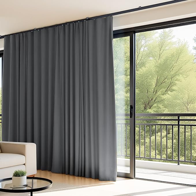 Room Divider Curtains Flexible Ceiling Tracks set Curtain track Ceiling Mount Blackout Curtains for Living Room Bedroom Ceiling Curtain Rod Privacy Divider Panel W15xH7FT Grey Drape&Black rail