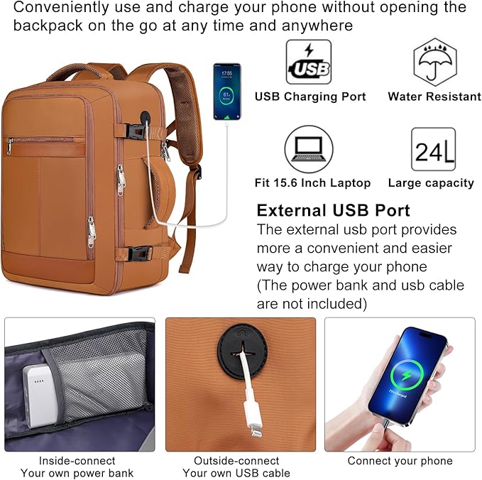 EZUOLA Carry On Backpack for Women,Travel Laptop Backpack Airline Approved,Underseat Personal Item Travel Bag With Shoe Compartment, Casual Daypack Gifts for Friend Weekend Business College,Brown
