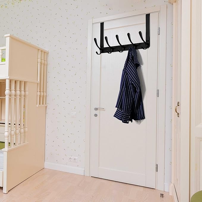 WEBI Over The Door Hooks for Hanging,Door Hanger,Over The Door Towel Rack Coat Rack Towel Hanger for Coats,Clothes,Bathroom,Black
