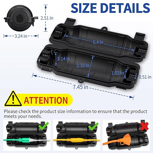 Outdoor Extension Cord Safety Cover with Waterproof Seal IP54 Water-Resistant, Weatherproof Electrical Connection Box with 2 Latches, Plug, Socket, Holiday Decoration Light, Black