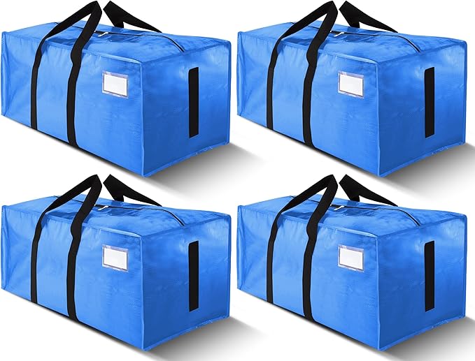 HOMESURE Supports 200lbs Heavy Duty Moving Bags - Strong Zipper & Wrap-Around Handles - Water-Resistant Storage Totes, Durable Alternative to Moving Boxes - 4 Pack - Sky Blue
