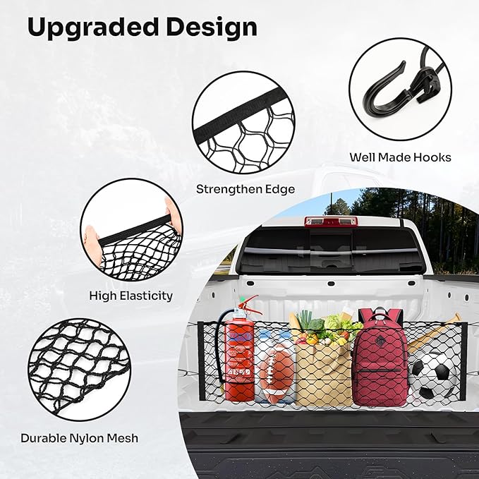 Canvcle Trunk Bed Cargo Net for 2023-2025 2026 Chevy Colorado & GMC Canyon Accessories Envelope Style Mesh Trunk Net Colorado Adjustable Elastic Nylon Rear Canyon Cargo Net with Hooks