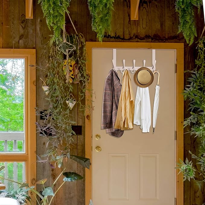 WEBI Over The Door Hook Door Hanger Hook Rack with 5 Tri Hooks for Hanging Coats, Door Towel Rack Towel Hanger Door Coat Hanger Over Door Coat Rack for Bathroom,Behind Back of Door,White,2 Packs