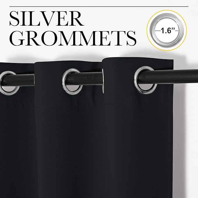 NICETOWN Light Reducing Grommet Curtain - (W120 x L102, Black, 1 Piece) Tripe Woven Textured Soft Curtain Panel for Living Room, Large Window Drape