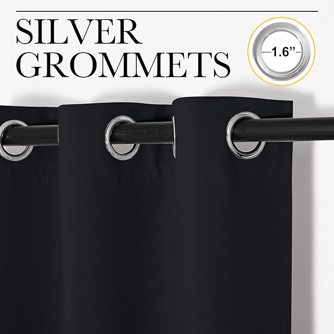NICETOWN Black Blackout Curtain 78 inch Length, W55 x L78 Inch, 8 Grommets Top, 1 Piece, Thermal Insulated Modern Window Treatment Soundproof Drape Panel for Bedroom/Living Room