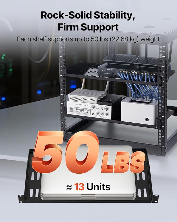 VEVOR 4PCS 1U Server Rack Shelf, Universal Vented Rack Mount Cantilever Tray for 19" Network Equipment Rack & Cabinet, 10" Deep Rack Mount Shelf