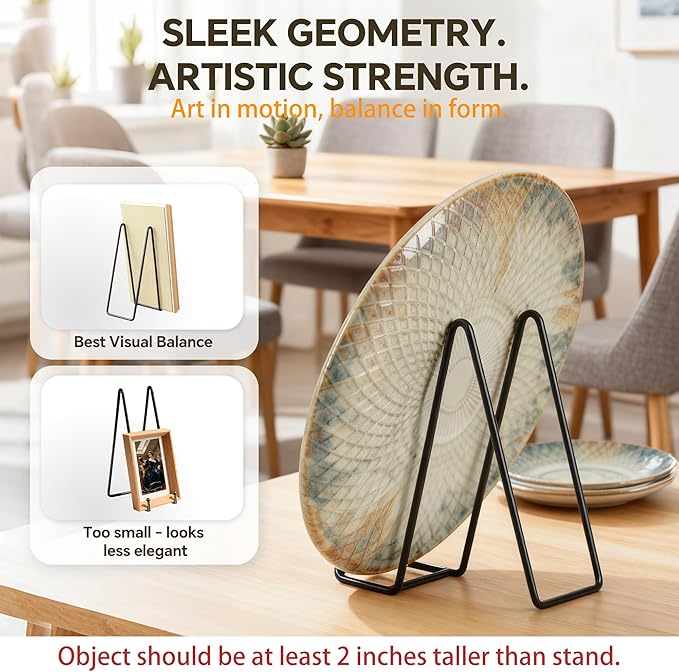 Artliving Metal Plate Stands for Display - 8-Inch Tabletop Holder for Decorative Plates, Picture Frames, Cookbooks, Plaques - Black Iron Display Easels - 2 Pack