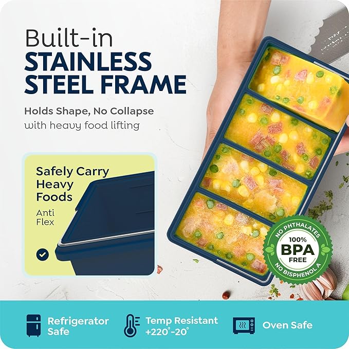 1 cup Silicone Freezer Trays with Lids, Soup Container Style Ice Cube Trays, Easily prepare portioned meals, Great for storing soups, leftovers, sauces and other dishes, Dishwasher, Oven Safe – 2 Pack