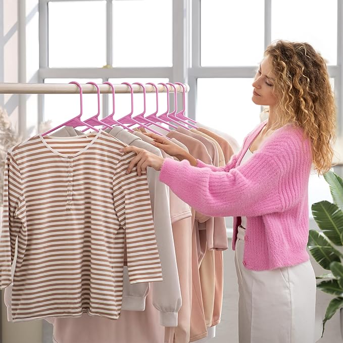 Plastic Hangers 50 Pack Pink - Clothes Hangers - Makes The Perfect Coat Hanger and General Space Saving Hangers for Closet and New Apartment Essentials - Percheros Ganchos para Colgar Ropa Hangars