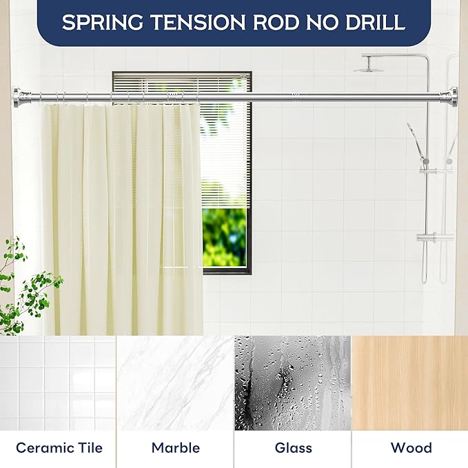 Adjustable Shower Curtain Rod 31-80 Inch, Never Rust Stainless Steel Silver Tension Rod, 1" Heavy Duty No-Drill for Bathroom, Kitchen & Closet