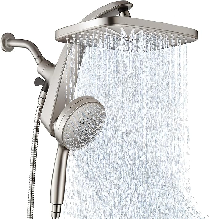 BOZYBO Rain Shower Head with Handheld: High Pressure Shower Heads with Handheld Spray Combo, 12" Rainfall Shower Head and 9 Sprays Hand Showerheads with Magnetic Docking and Power Jets, Nickel 1.8GPM